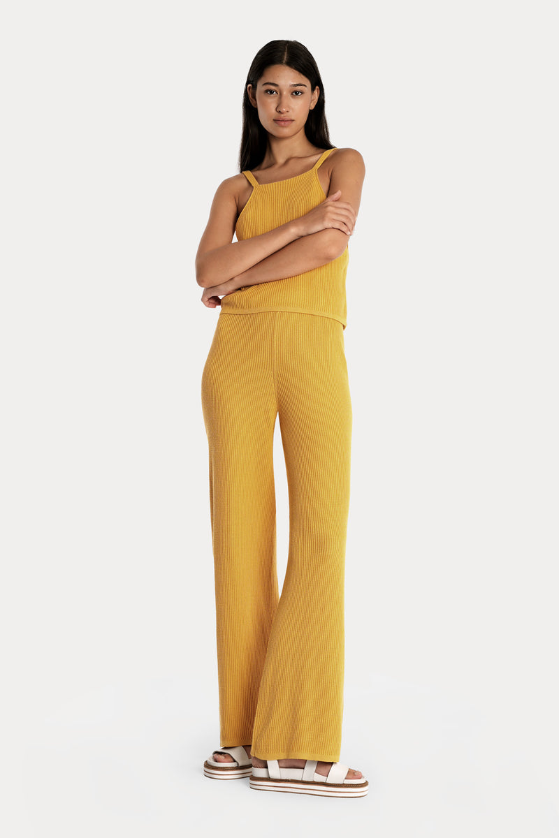 Cotton Rib Knit Pants | Zero-Waste Knitwear | Yellow