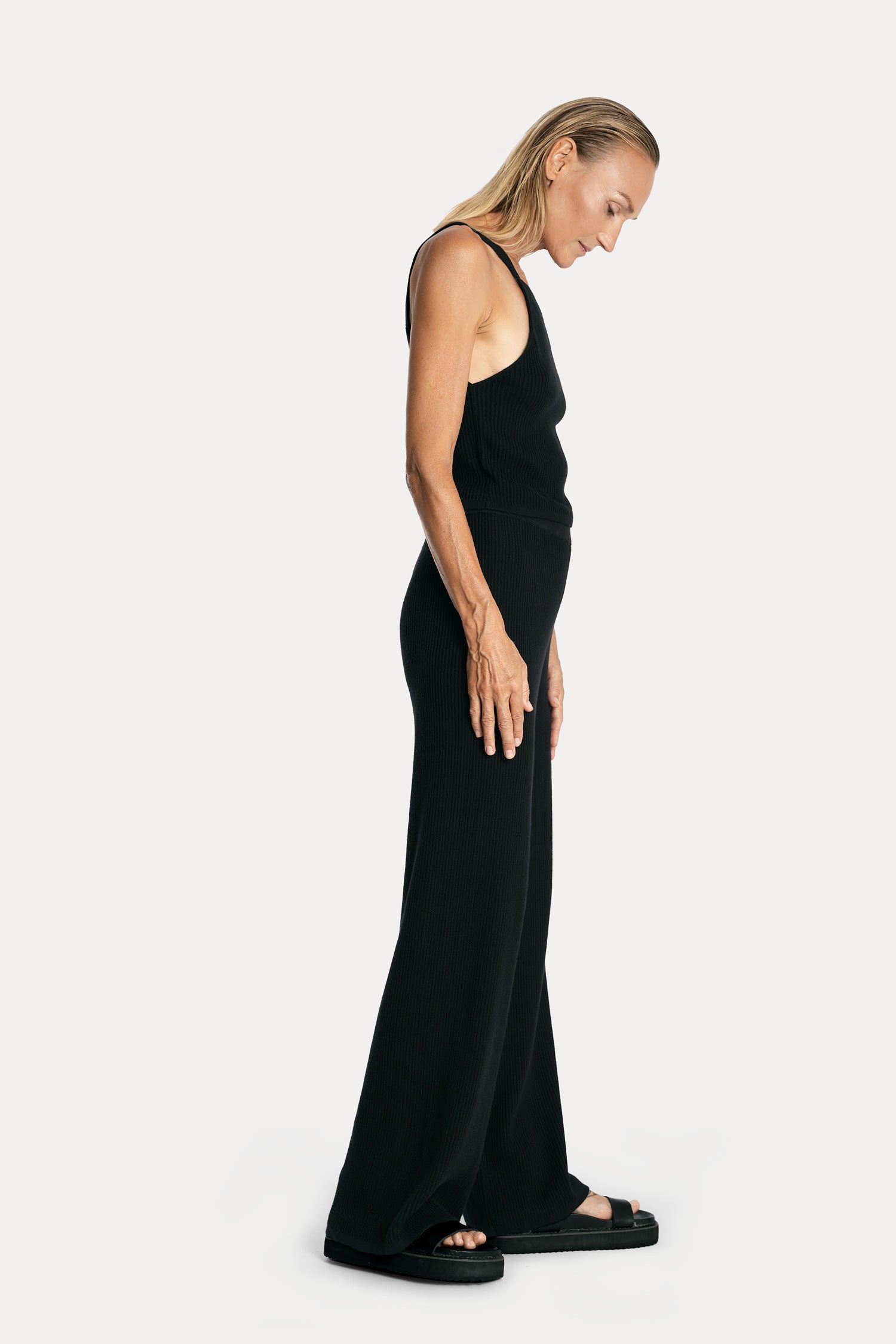 Knitted Cotton Ribbed Pants | Zero-waste Knit | Midnight Black | L Knitted Cotton Ribbed Pants | Zero-waste Knit | Midnight Black | L