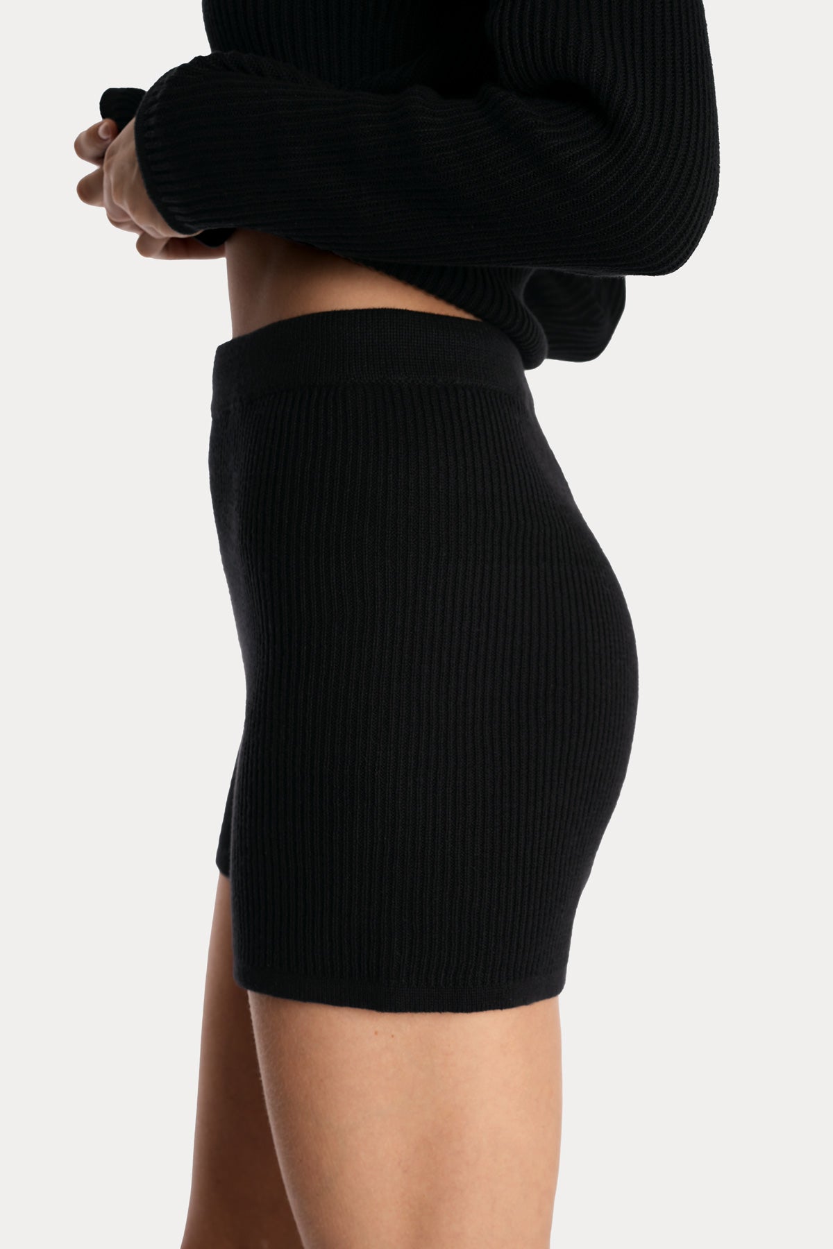 Cotton Rib Knit Shorts | Zero-Waste Knitwear | Midnight