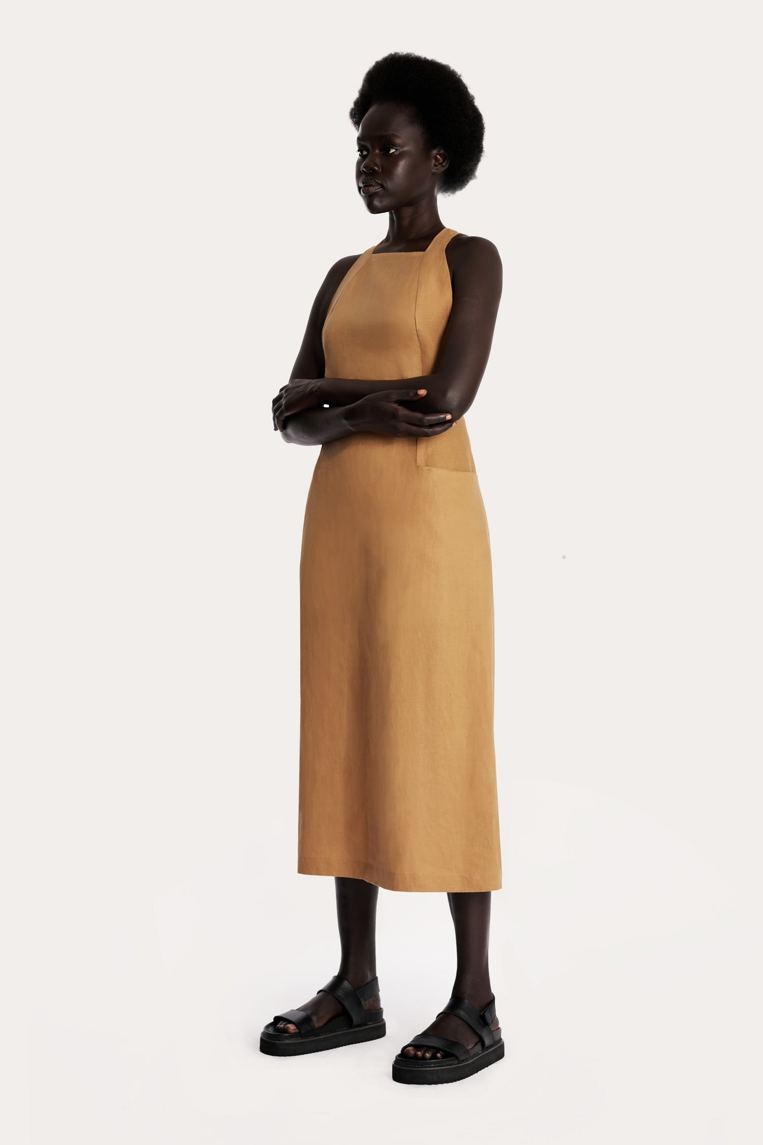 Linen Apron Midi Dress | Sustainable European Flax Linen | Ochre 6 / Ochre Linen Apron Midi Dress | Sustainable European Flax Linen | Ochre 6 / Ochre