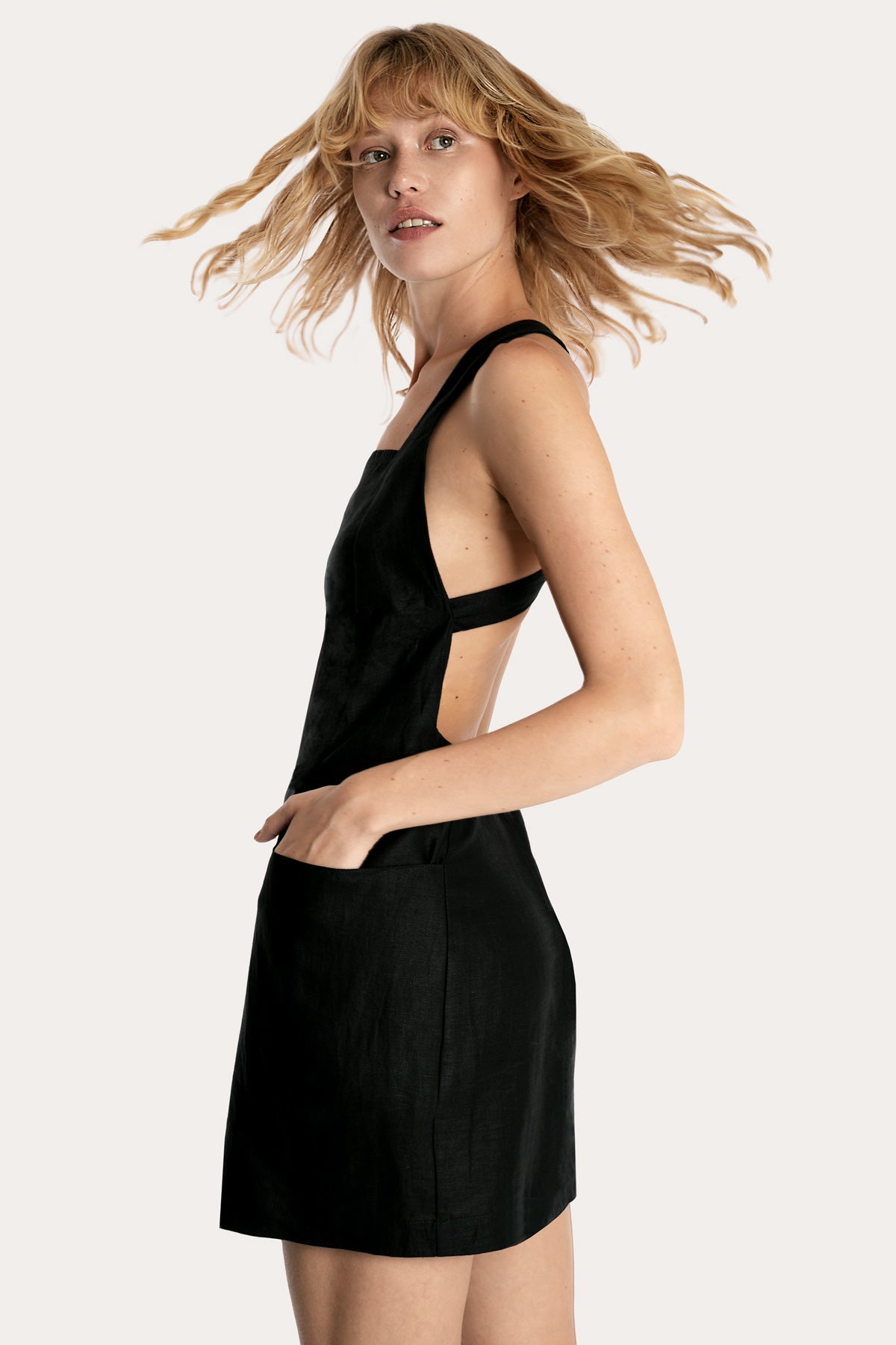Linen Apron Mini Dress | Sustainable European Flax Linen | Black 4 / Black Linen Apron Mini Dress | Sustainable European Flax Linen | Black 4 / Black