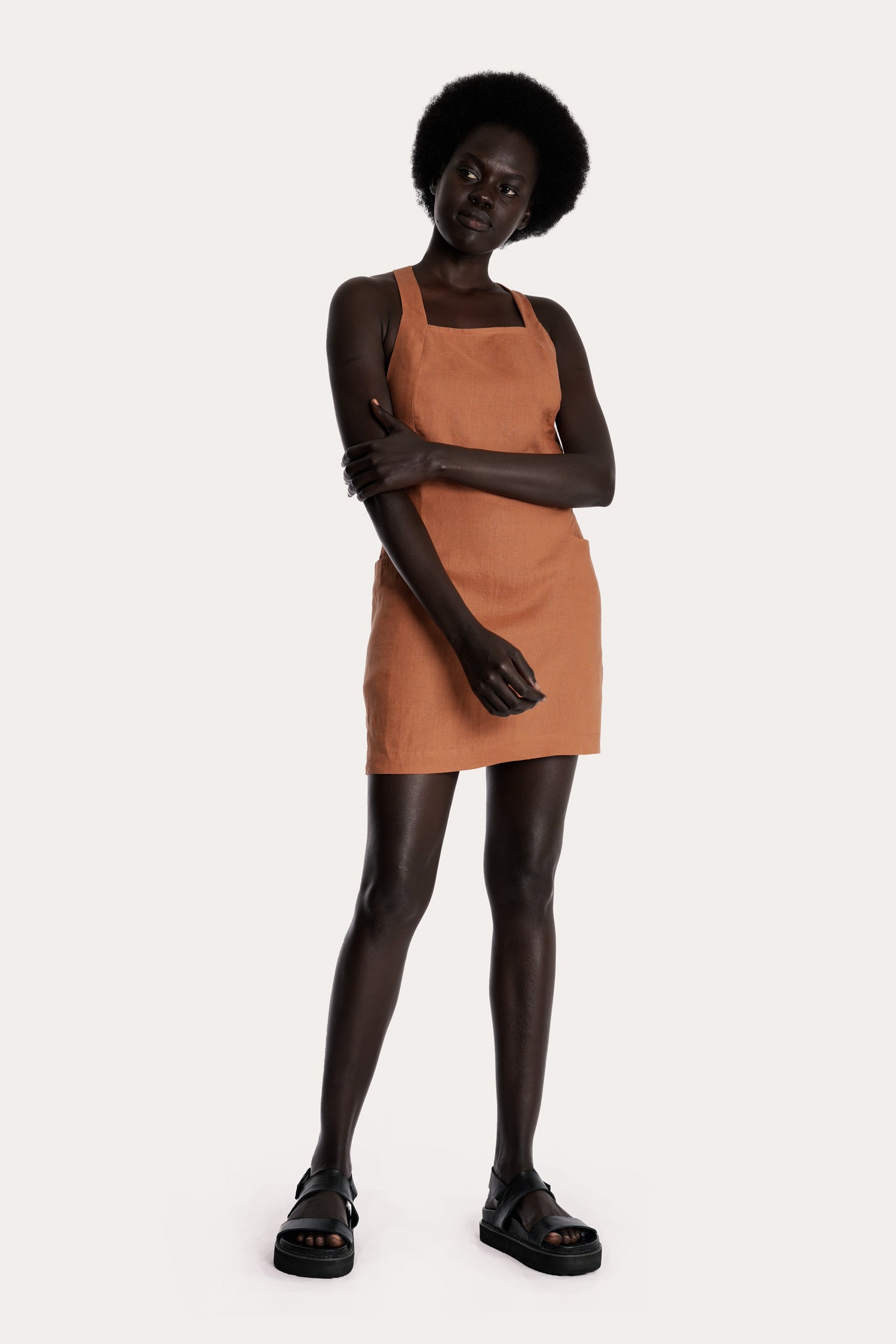 european linen mini dress Aly 100% European Linen Puff-Sleeve Mini Shirtdress