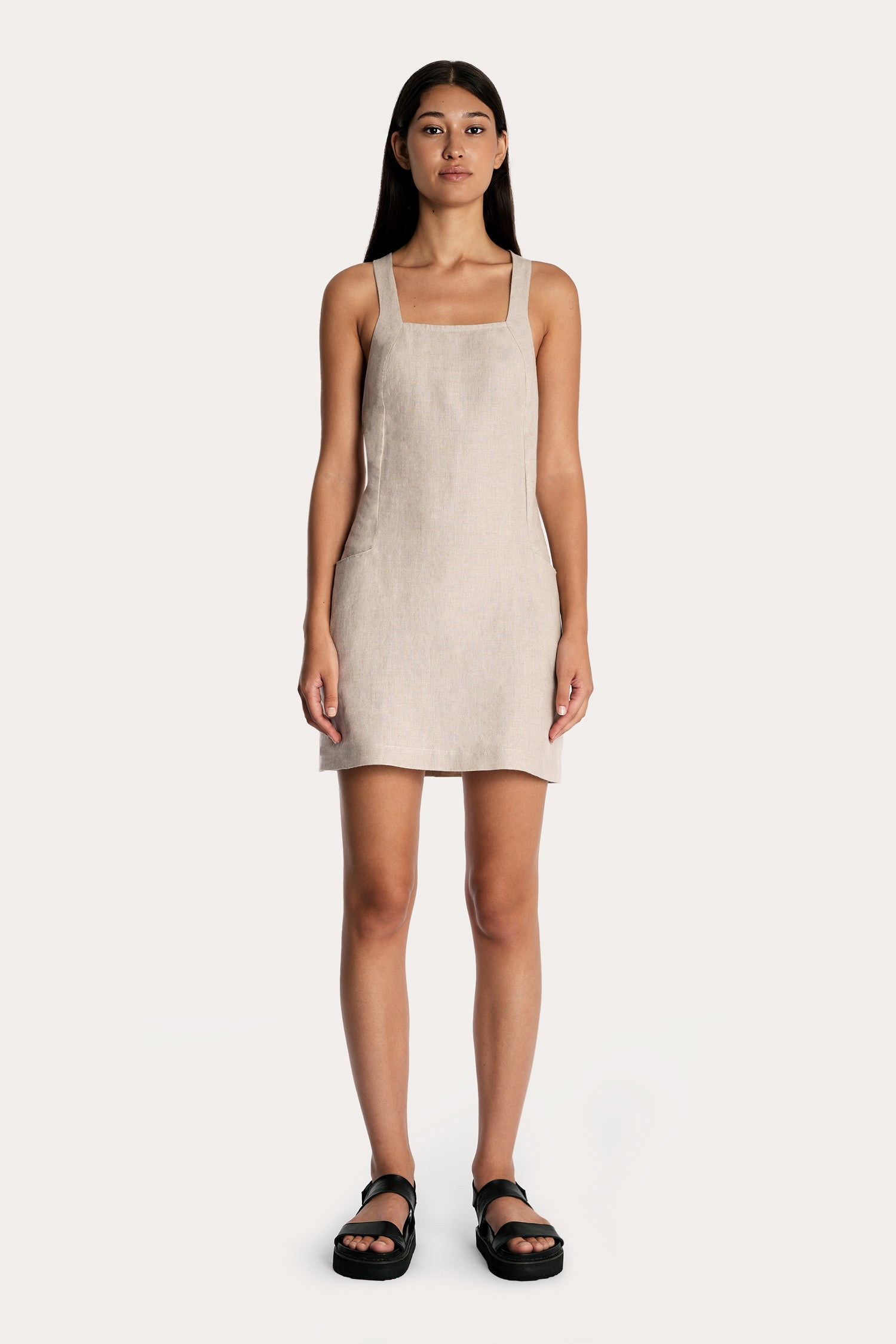 european flax linen dress Midi Linen dress MADRID in Mist green